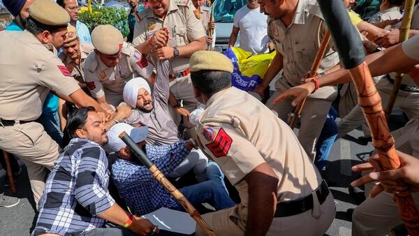 Delhi Chief Minister Arvind Kejriwal has arrived at Tihar jail, while police have detained several AAP leaders who were protesting outside the facility.