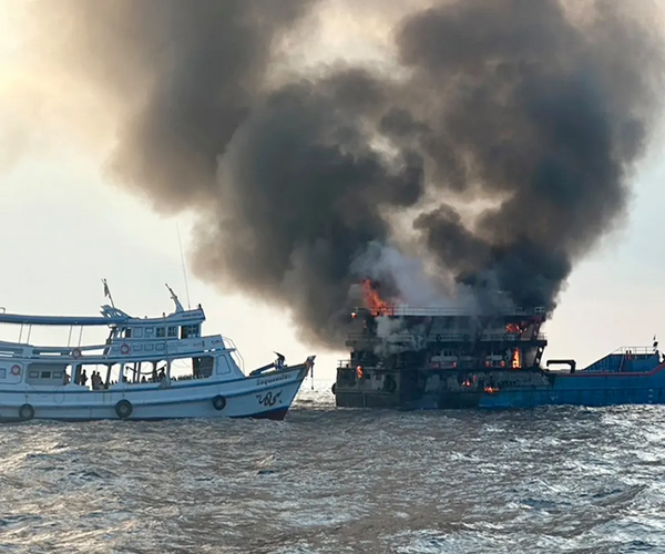 A ferry in Thailand caught fire during the night, but luckily, 108 people were rescued.